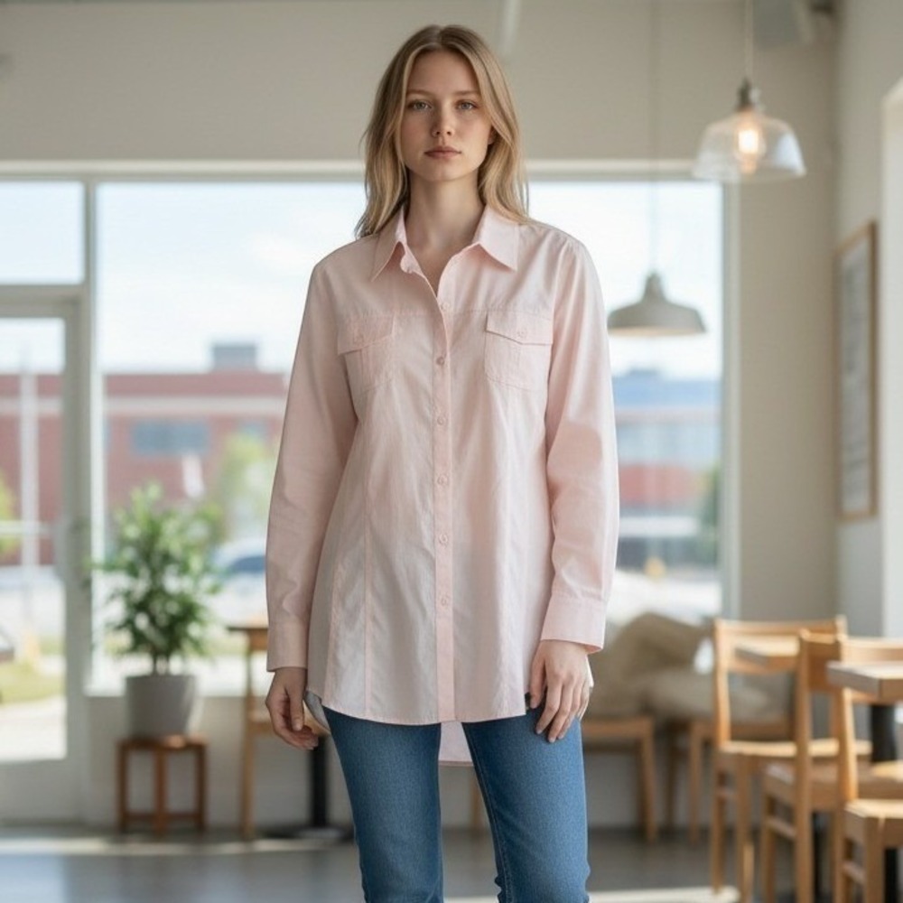 Chico's Button Down Shirt Womens 3 Pink Non-Iron Cotton Long Sleeve Blouse